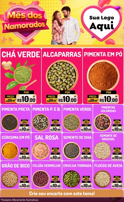 Modelo de Encarte para Encarte Grande com o tema Mês dos Namorados para Produtos Naturais