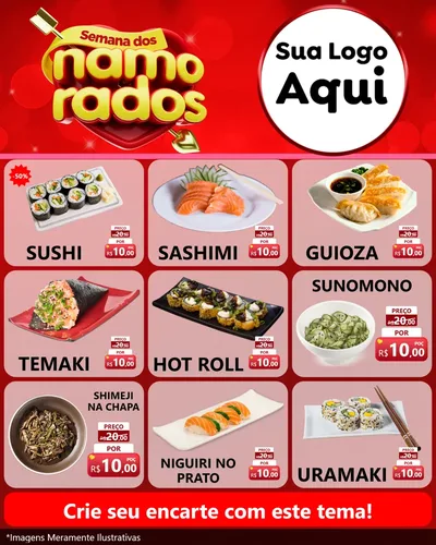 Modelo de Rede Social para Feed Instagram com o tema Semana dos namorados para Comida japonesa