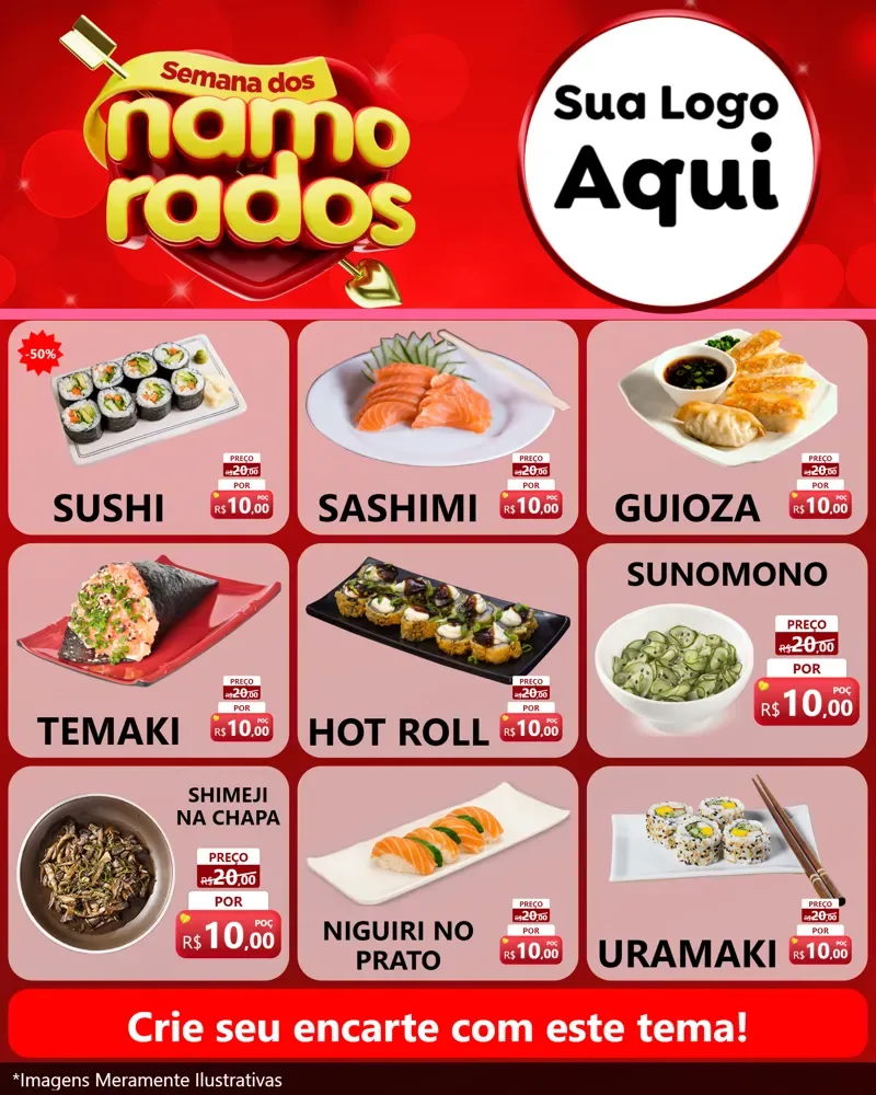 Modelo de Rede Social para Feed Instagram com o tema Semana dos namorados para Comida japonesa