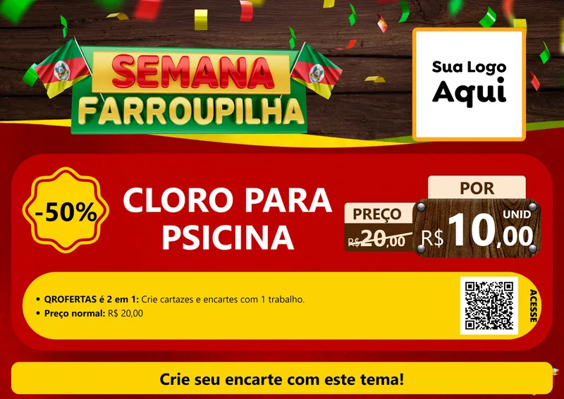Modelo de Cartaz para Cartaz A4 Horizontal com o tema Semana Farroupilha para Produtos para Piscina