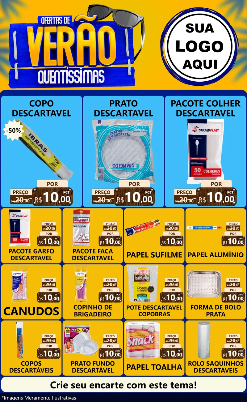 Modelo de Encarte para Encarte Grande com o tema Ofertas de Verão Quentíssimas para Embalagens