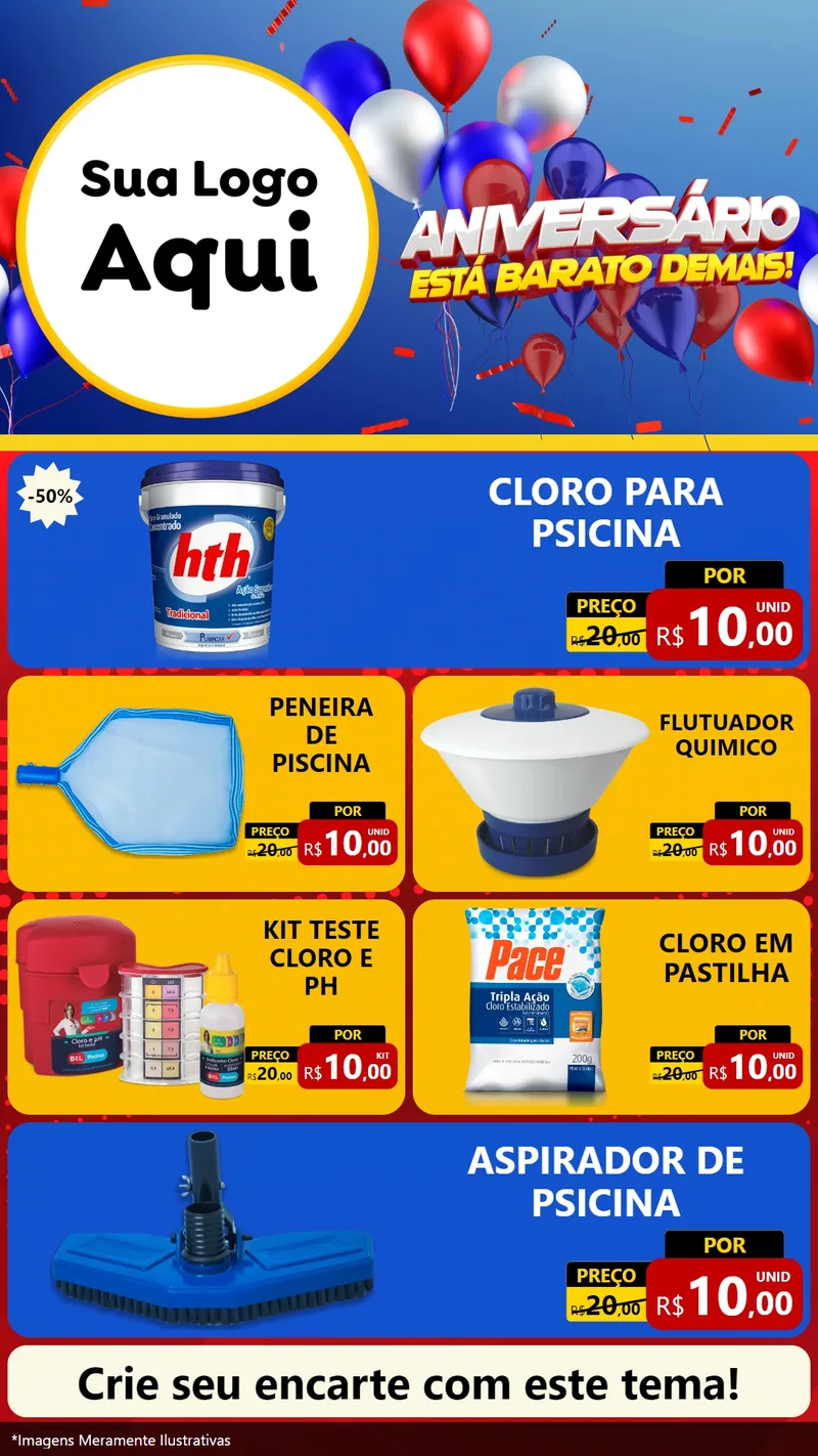 Modelo de TV para TV Vertical com o tema Aniversário para Produtos para Piscina