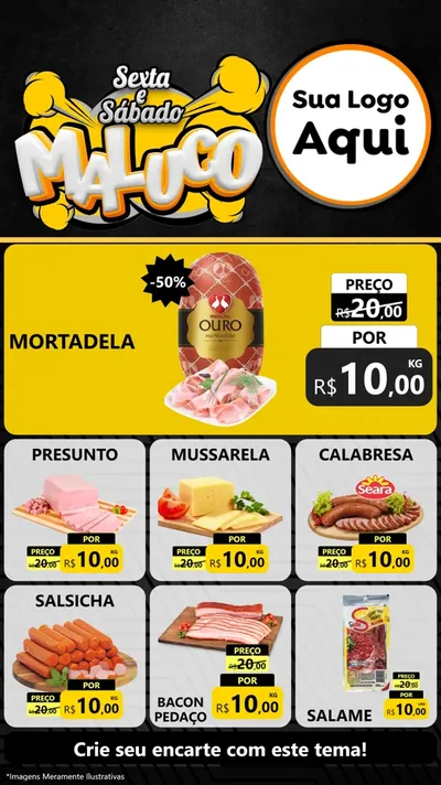 Modelo de Rede Social para Stories com o tema Sexta e Sábado Maluco para Frios e Laticínios