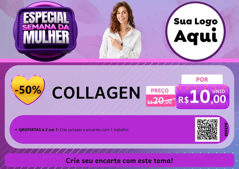 Modelo de Cartaz para Cartaz A4 Horizontal com o tema Especial Semana da Mulher para Suplementos alimentares