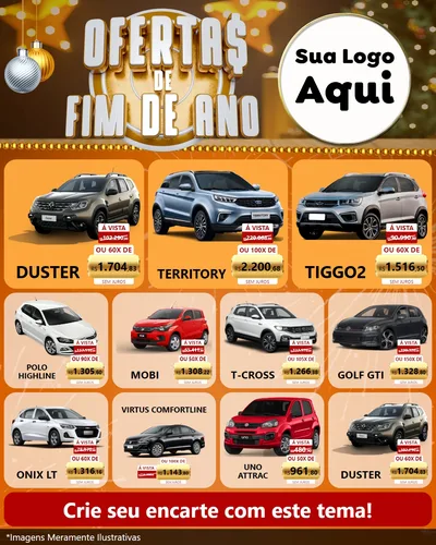 Modelo de Rede Social para Feed Instagram com o tema Ofertas de Fim de Ano para Concessionaria de Carros