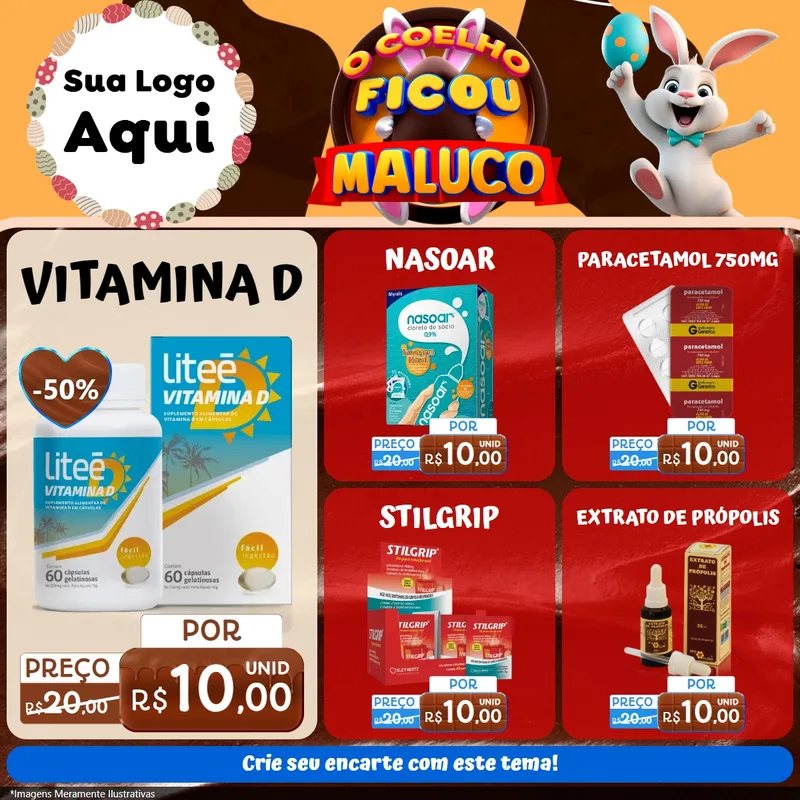 Modelo de Rede Social para Feed Facebook com o tema O Coelho Ficou Maluco - Páscoa para Farmácia