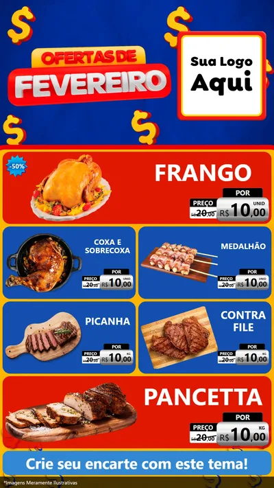 Modelo de TV para TV Vertical com o tema Ofertas de Fevereiro para Assados