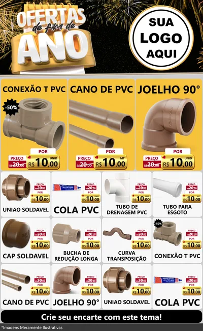 Modelo de Encarte para Encarte Grande com o tema Ofertas de Fim de Ano para Tubos e conexões