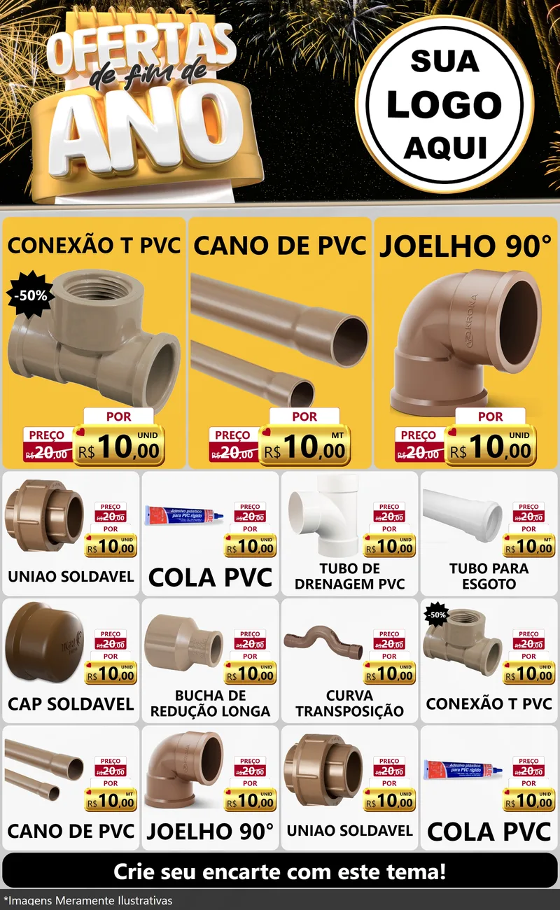 Modelo de Encarte para Encarte Grande com o tema Ofertas de Fim de Ano para Tubos e conexões
