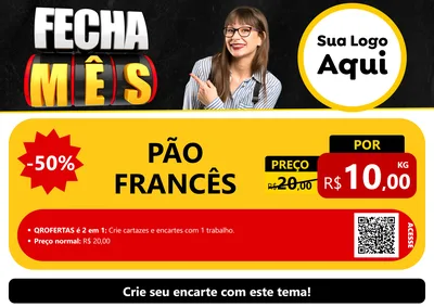 Modelo de Cartaz para Cartaz A4 Horizontal com o tema Fecha Mês para Padaria