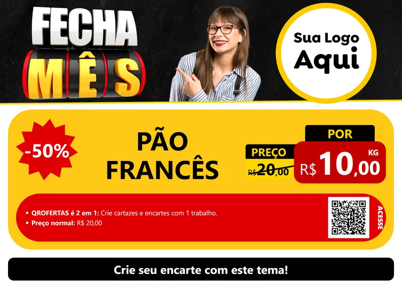 Modelo de Cartaz para Cartaz A4 Horizontal com o tema Fecha Mês para Padaria