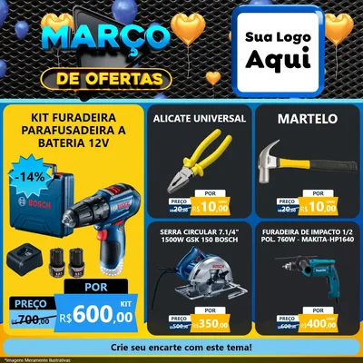 Modelo de Rede Social para Feed Facebook com o tema Março de Ofertas para Maquinas e Ferramentas