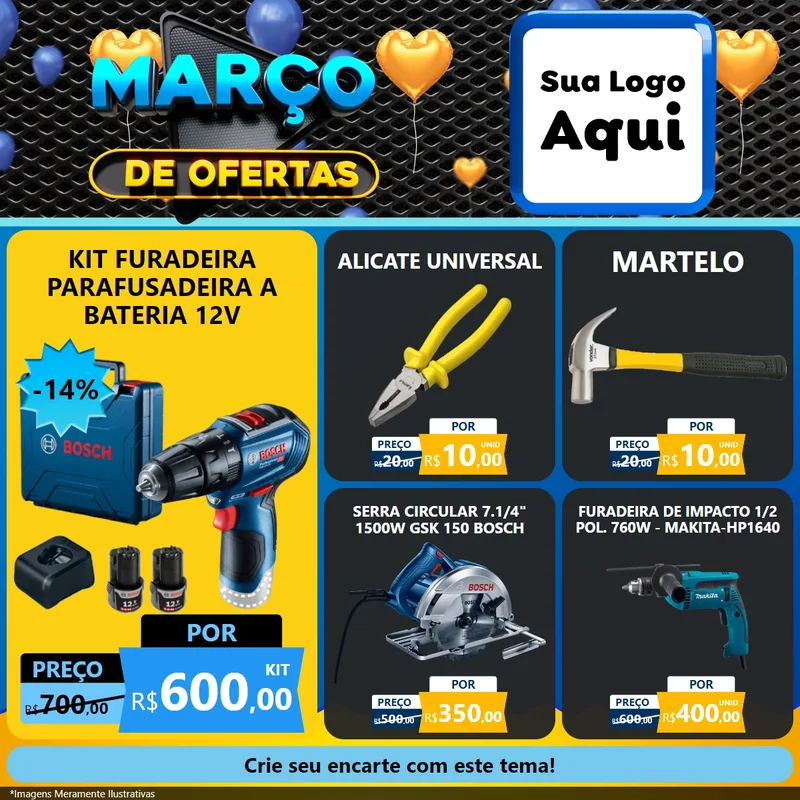Modelo de Rede Social para Feed Facebook com o tema Março de Ofertas para Maquinas e Ferramentas