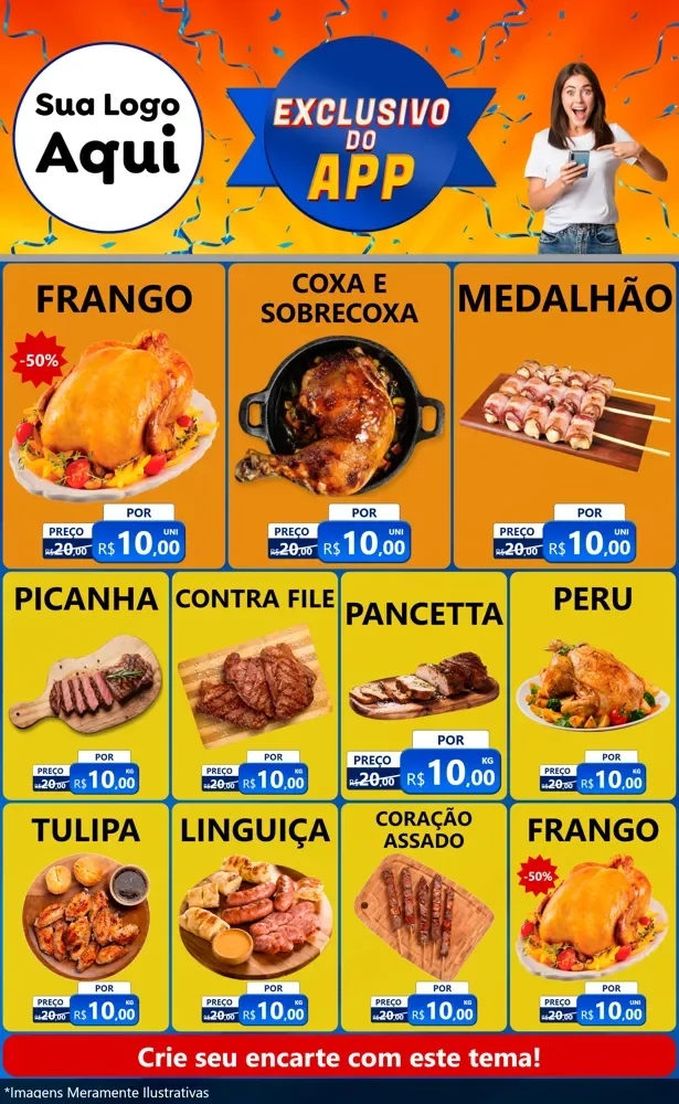 Modelo de Encarte para Encarte Grande com o tema Exclusivo do Aplicativo para Assados