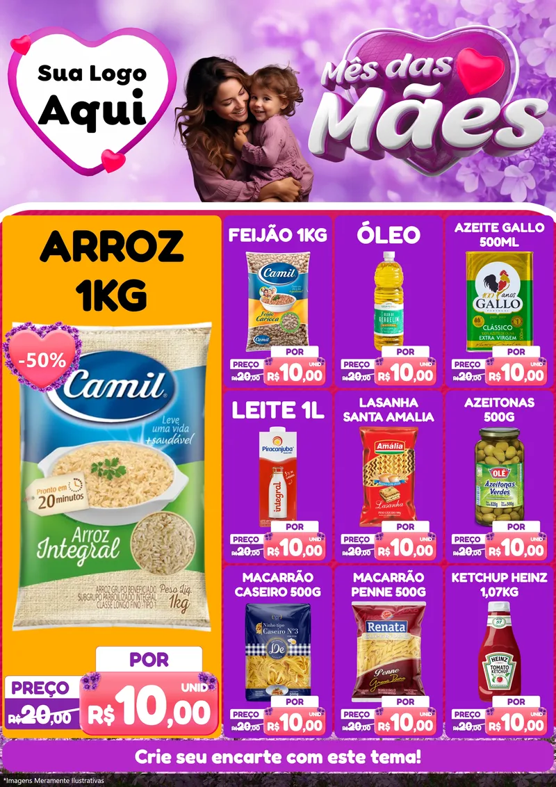 Modelo de Encarte para Encarte A4 Vertical com o tema Mês das Mães para Supermercado