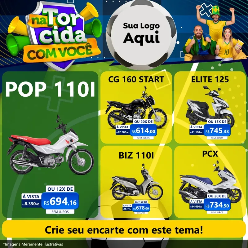 Modelo de Rede Social para Feed Facebook com o tema Na Torcida Com Você - Copa para Concessionaria de Motos