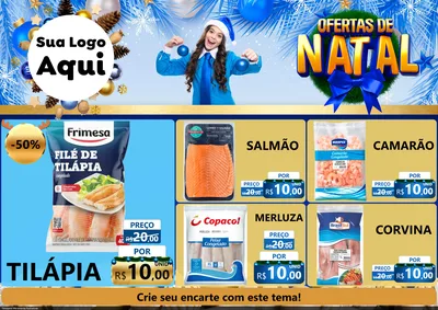 Modelo de Encarte para Encarte A4 Horizontal com o tema Ofertas de Natal para Peixaria