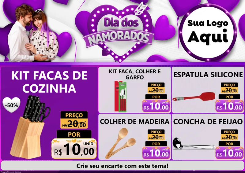 Modelo de Encarte para Encarte A4 Horizontal com o tema Dia dos Namorados para Utilidades Domésticas