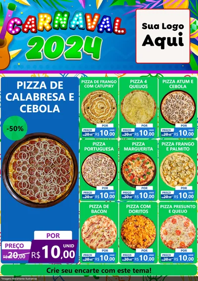 Modelo de Encarte para Encarte A4 Vertical com o tema Carnaval 2027 para Pizzaria