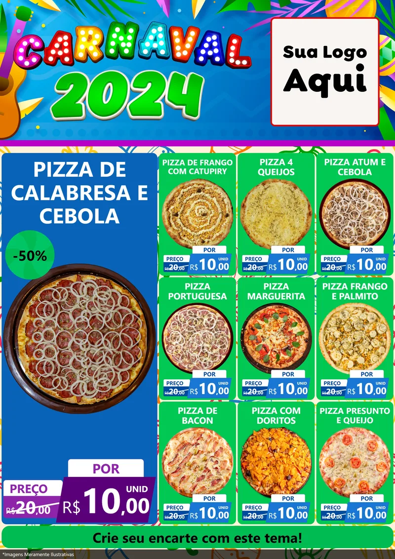 Modelo de Encarte para Encarte A4 Vertical com o tema Carnaval 2027 para Pizzaria