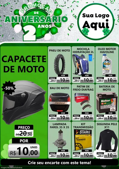 Modelo de Encarte para Encarte A4 Vertical com o tema Promoção de Aniversário - 2 Anos para Moto peças