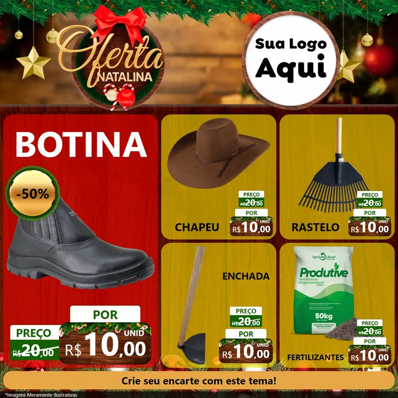 Modelo de Rede Social para Feed Facebook com o tema Ofertas Natalina para Agropecuária