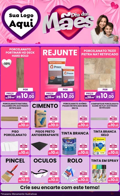 Modelo de Encarte para Encarte Grande com o tema Dia das Mães para Pisos e revestimentos