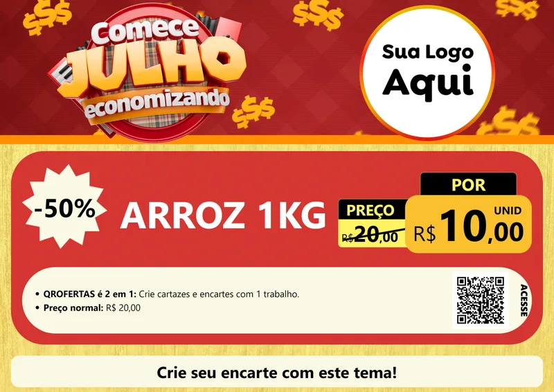Modelo de Cartaz para Cartaz A4 Horizontal com o tema Comece Julho Economizando para Supermercado