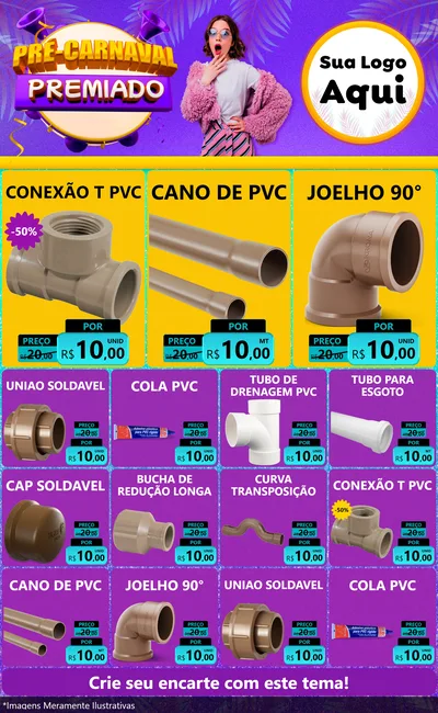 Modelo de Encarte para Encarte Grande com o tema Pré-Carnaval Premiado para Tubos e conexões
