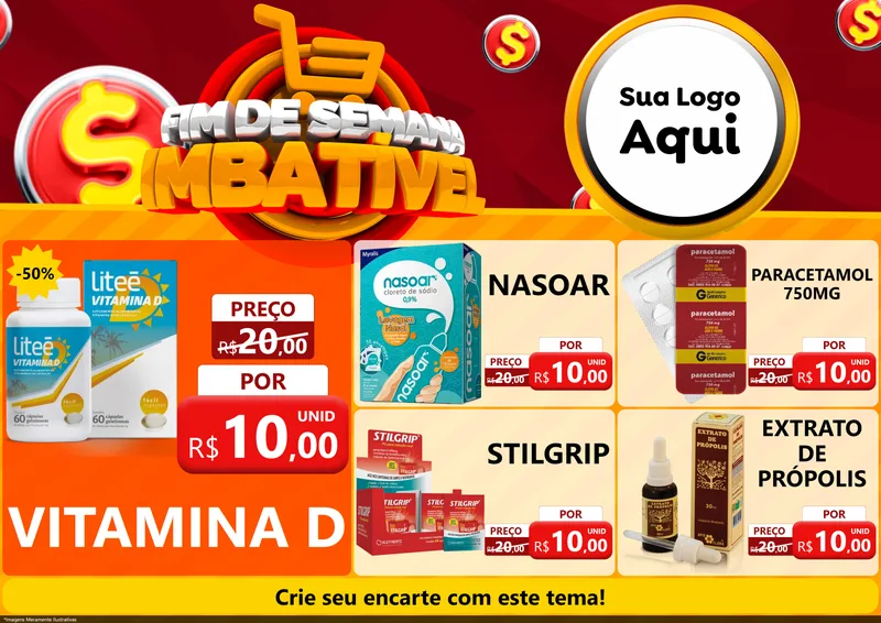 Modelo de Encarte para Encarte A4 Horizontal com o tema Fim de Semana Imbatível para Farmácia