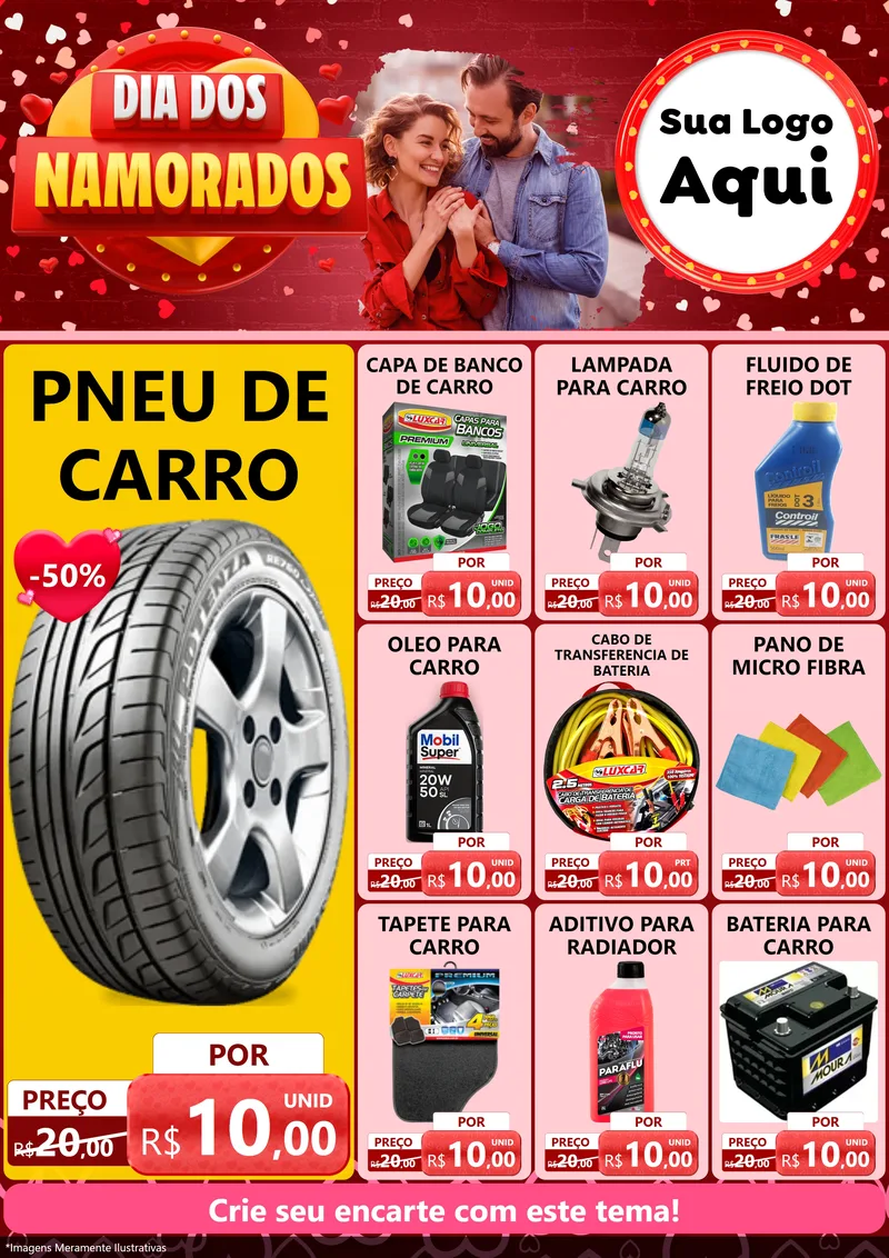 Modelo de Encarte para Encarte A4 Vertical com o tema Dia Dos Namorados para Auto peças