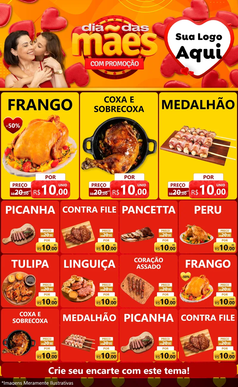 Modelo de Encarte para Encarte Grande com o tema Dia das Mães com Promoção para Assados