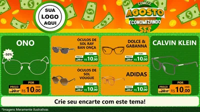 Modelo de TV para TV Horizontal com o tema Comece Agosto Economizando para Óticas