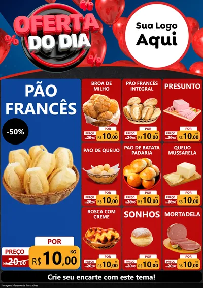 Modelo de Encarte para Encarte A4 Vertical com o tema Oferta do Dia para Padaria