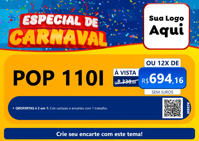 Modelo de Cartaz para Cartaz A4 Horizontal com o tema Especial de Carnaval para Concessionaria de Motos