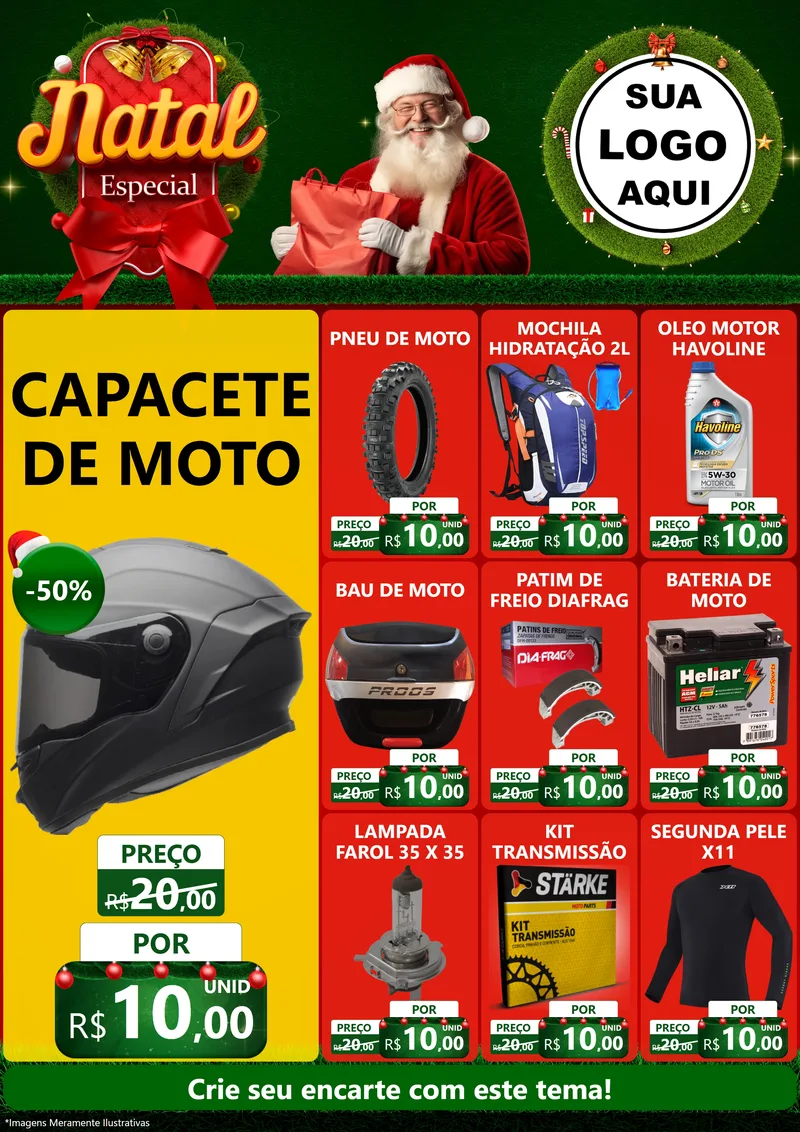 Modelo de Encarte para Encarte A4 Vertical com o tema Natal Especial para Moto peças