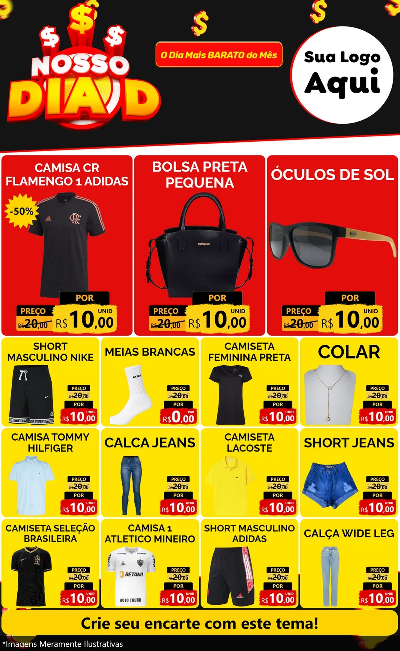 Modelo de Encarte para Encarte Grande com o tema Nosso Dia D para Roupas e acessórios