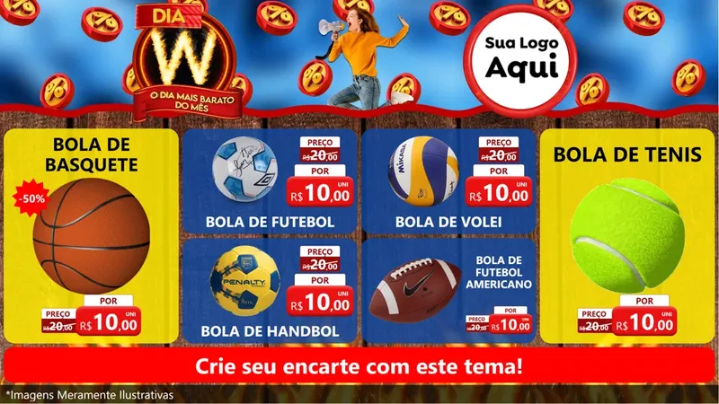 Modelo de TV para TV Horizontal com o tema Dia W - O Dia Mais Barato Do Mês para Artigos Esportivos