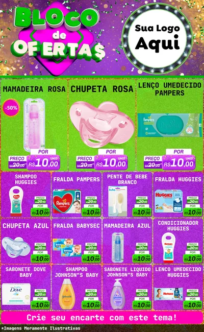 Modelo de Encarte para Encarte Grande com o tema Bloco de Ofertas para Bebês