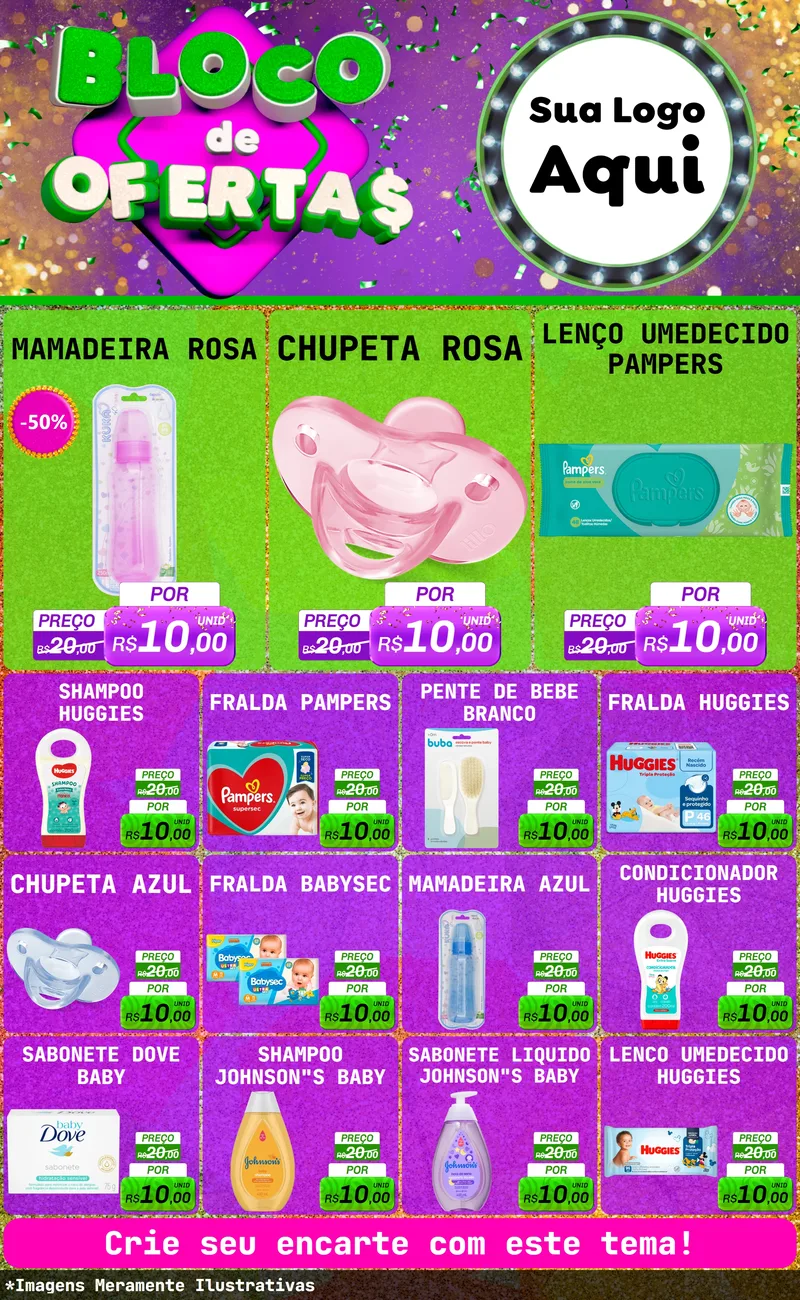 Modelo de Encarte para Encarte Grande com o tema Bloco de Ofertas para Bebês