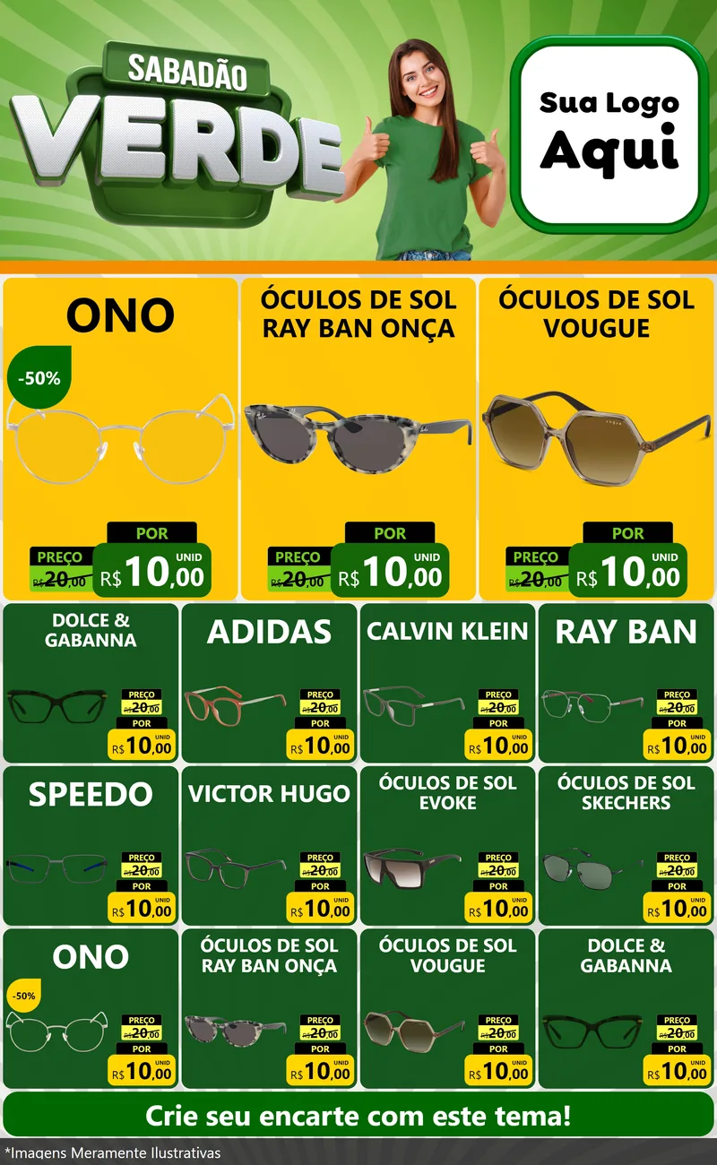 Modelo de Encarte para Encarte Grande com o tema Sabadão Verde para Óticas