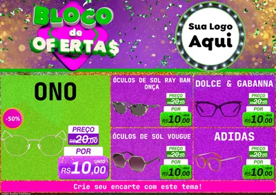 Modelo de Encarte para Encarte A4 Horizontal com o tema Bloco de Ofertas para Óticas