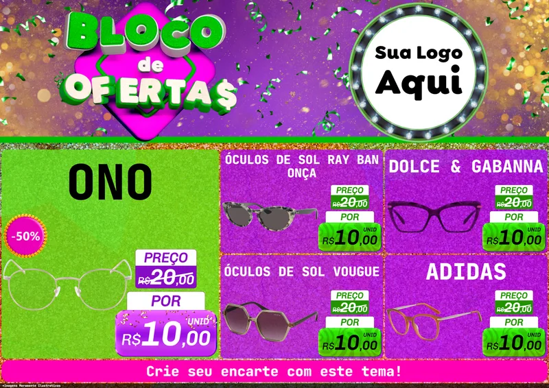 Modelo de Encarte para Encarte A4 Horizontal com o tema Bloco de Ofertas para Óticas