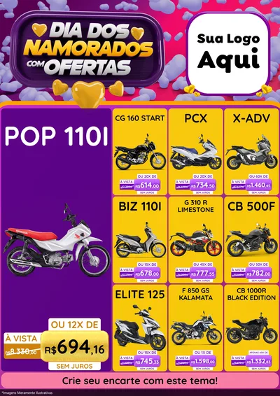 Modelo de Encarte para Encarte A4 Vertical com o tema Dia Dos Namorados Com Ofertas para Concessionaria de Motos