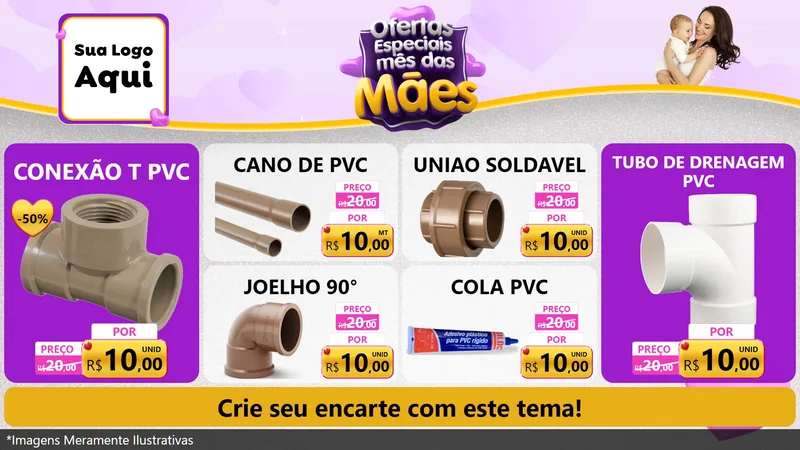 Modelo de TV para TV Horizontal com o tema Ofertas Especiais - Mês das Mães para Tubos e conexões