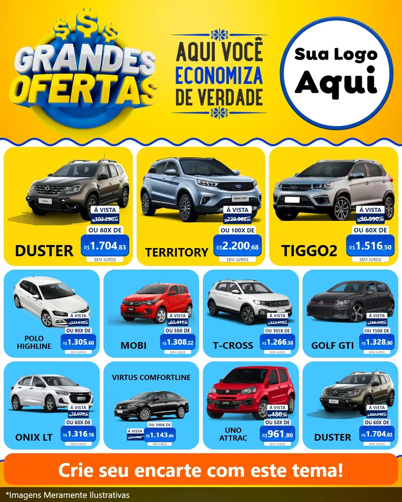 Modelo de Rede Social para Feed Instagram com o tema Grandes Ofertas para Concessionaria de Carros