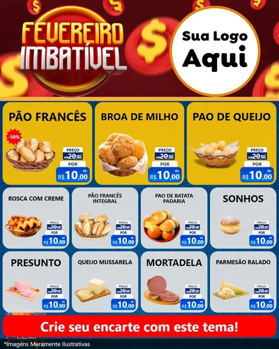 Modelo de Rede Social para Feed Instagram com o tema Fevereiro Imbatível para Padaria