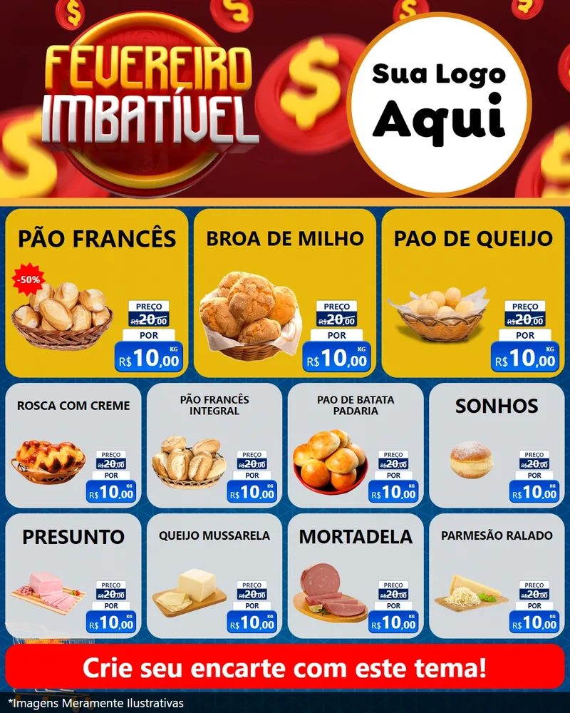 Modelo de Rede Social para Feed Instagram com o tema Fevereiro Imbatível para Padaria