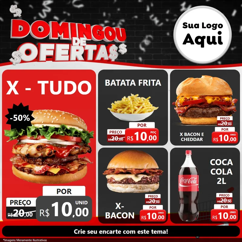 Modelo de Rede Social para Feed Facebook com o tema Domingou de Ofertas para Hamburgueria