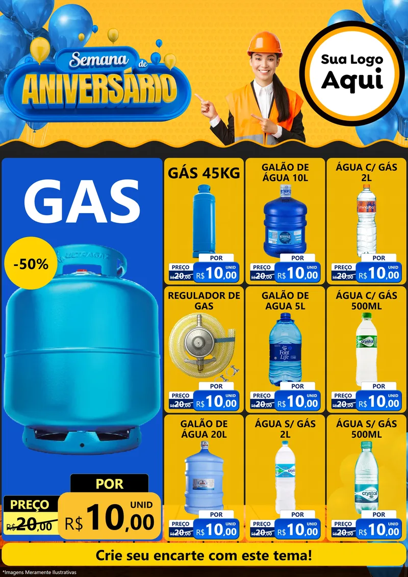 Modelo de Encarte para Encarte A4 Vertical com o tema Semana de Aniversário para Água e gás